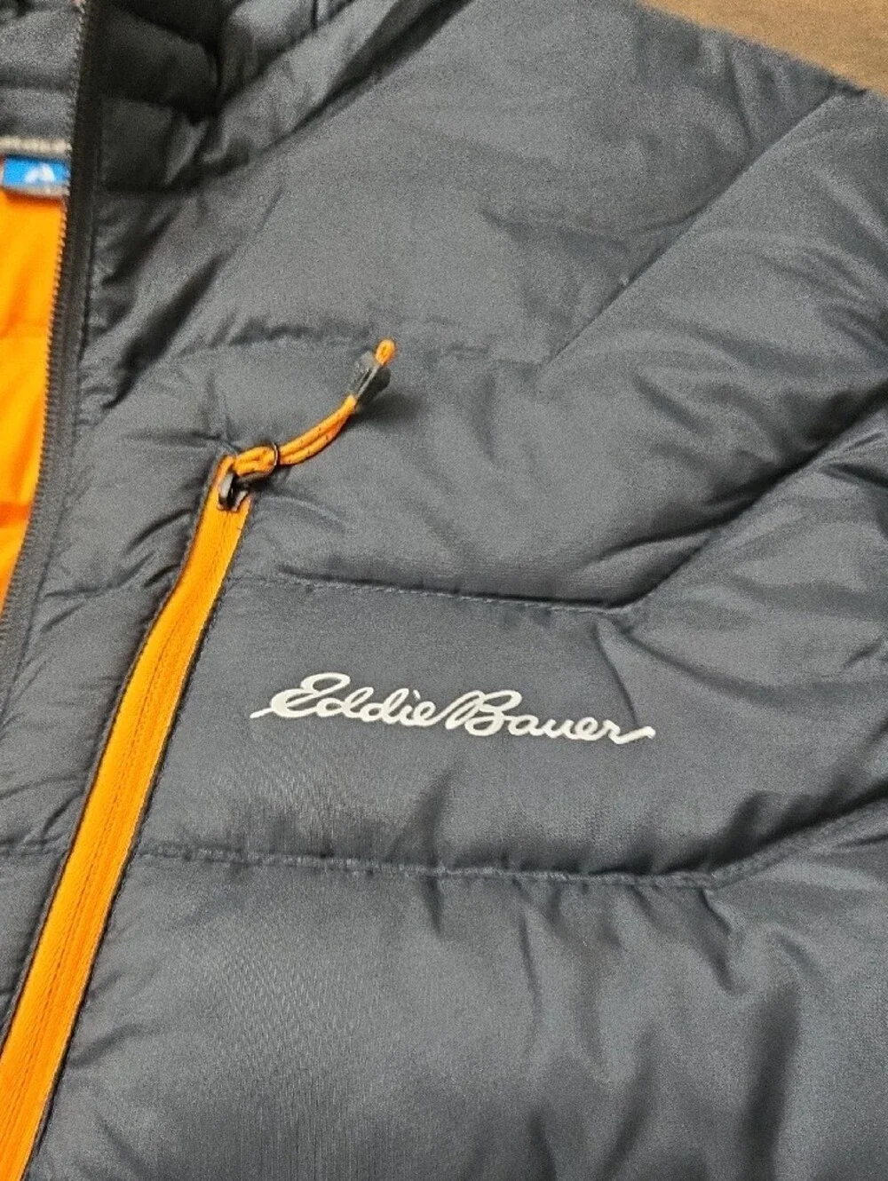 Eddie Bauer Black Quilted Down Vest with Orange Accents